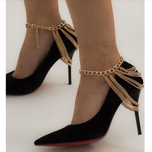 New 1 Piece Golden Layered Chain Anklet | High Heel / Wedge Shoe Accessory - Picture 4 of 16